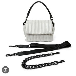 Think Roylan Elegant Ivory Quilted Handbag with 3 Black removable Straps